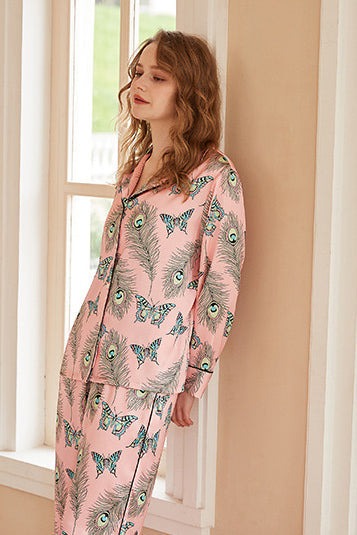 Phoenix Feather Butterfly Print Long-Sleeve Set