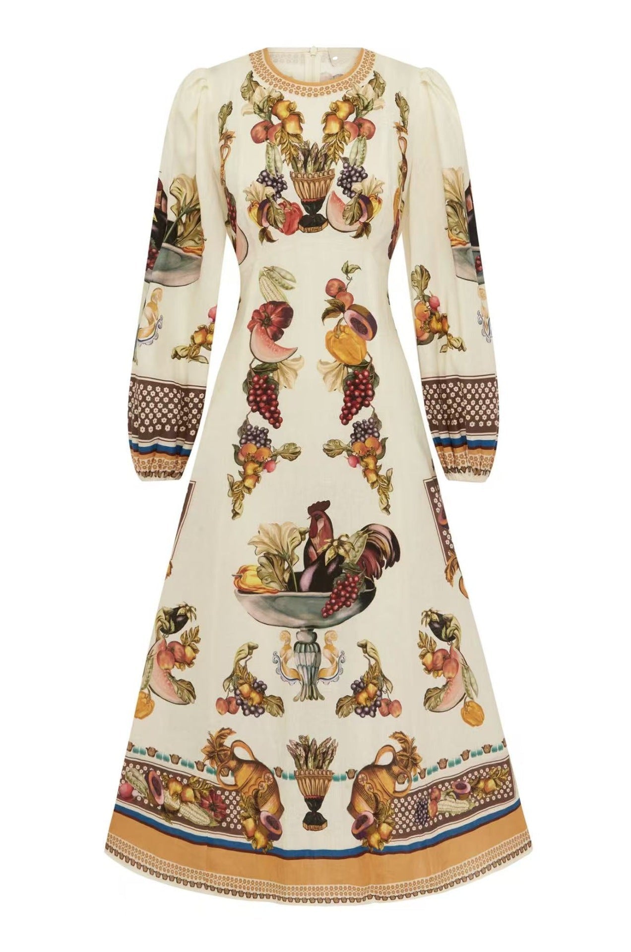 Puff Sleeve Vintage Midi Dress