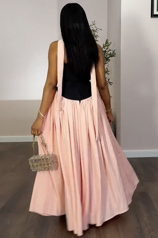 Strapless Flowy Contrast Color Maxi Dress