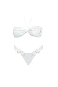Halter Solid Color Floral Embellished Swimsuit