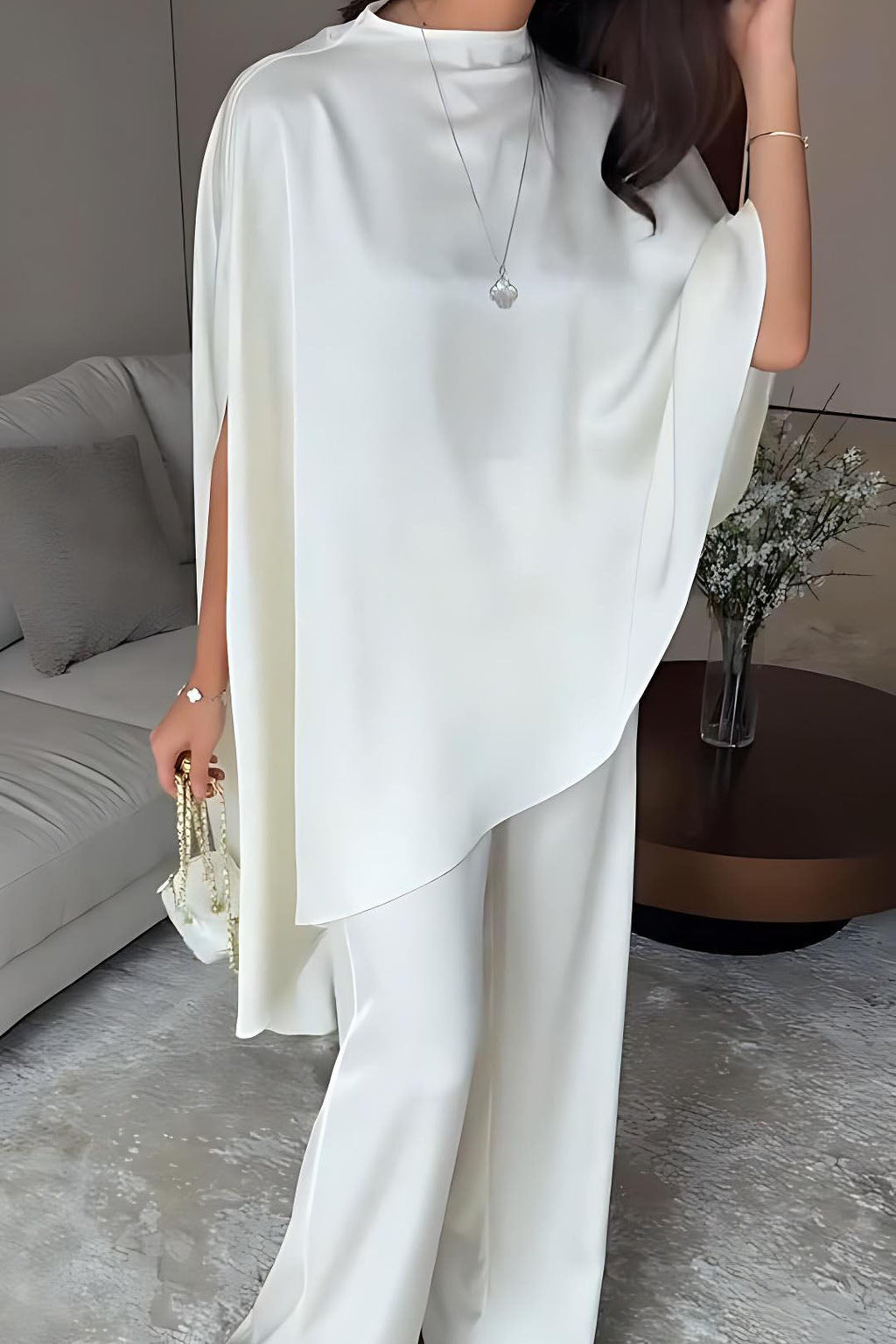 Cape Sleeve Wide-Leg Pants Set