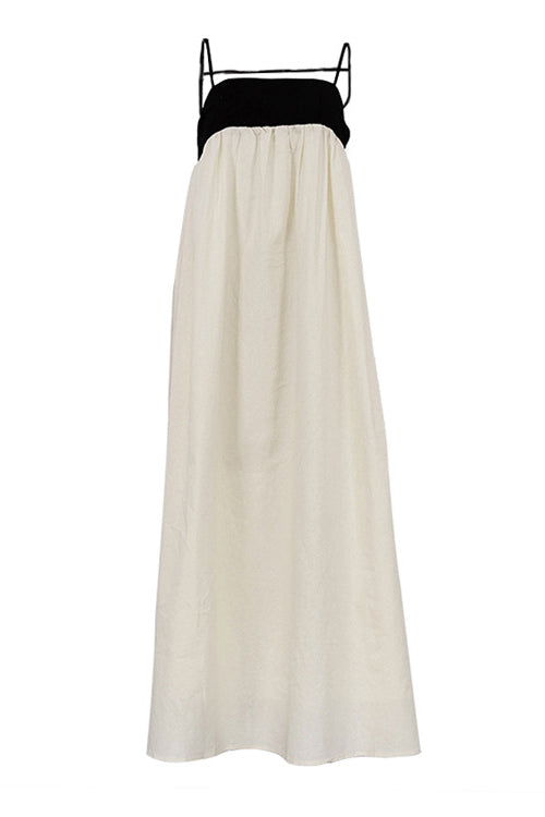 Loose Suspender Black White Patchwork Maxi Dress