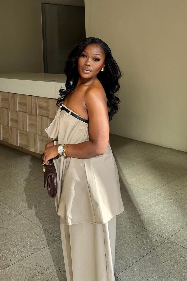 Apricot Strapless Wide-Leg Set