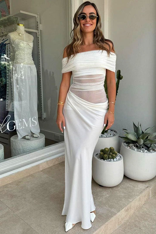 Sheer Mesh Off-Shoulder Maxi Dress
