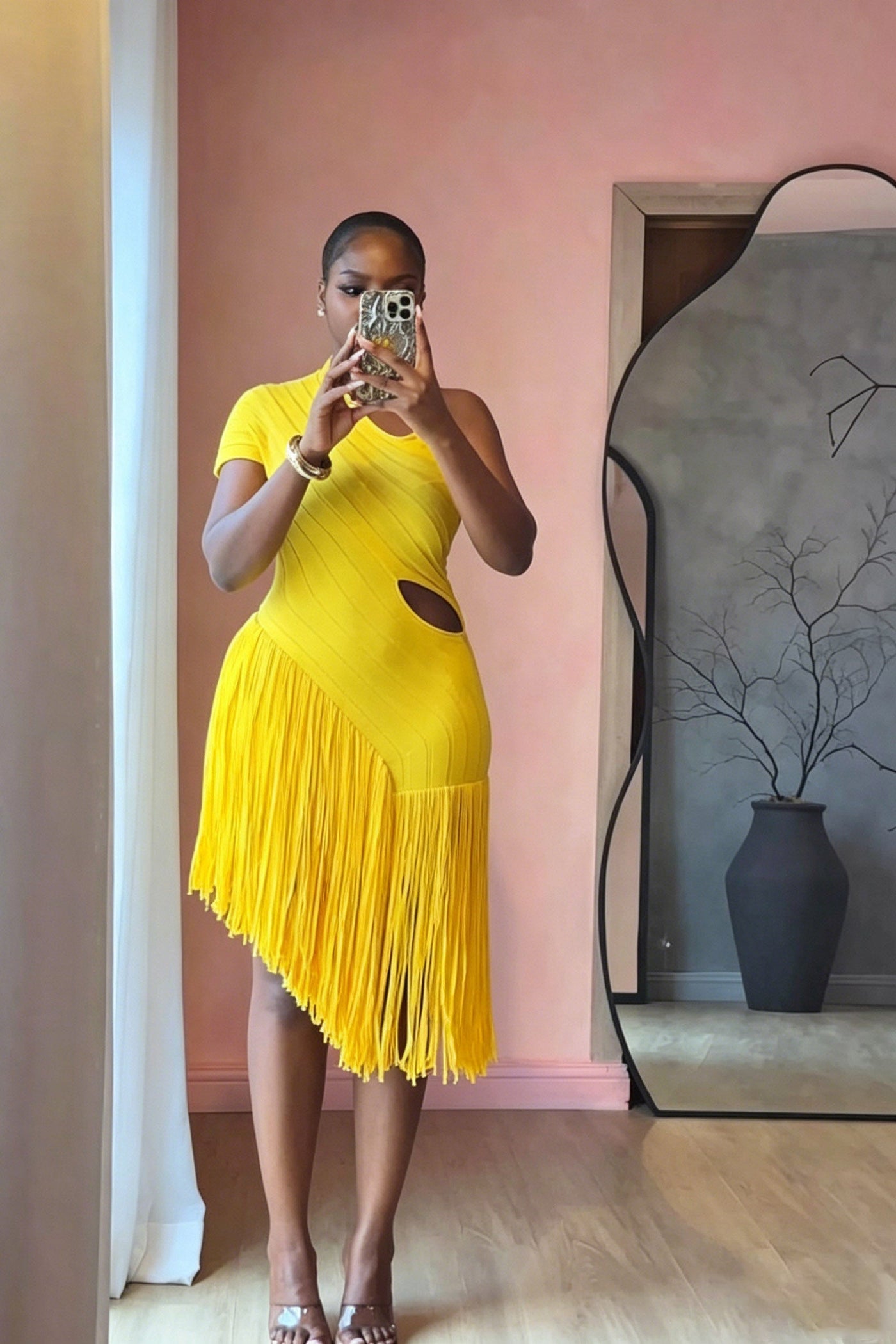 Vibrant Yellow Cutout Midi Dress