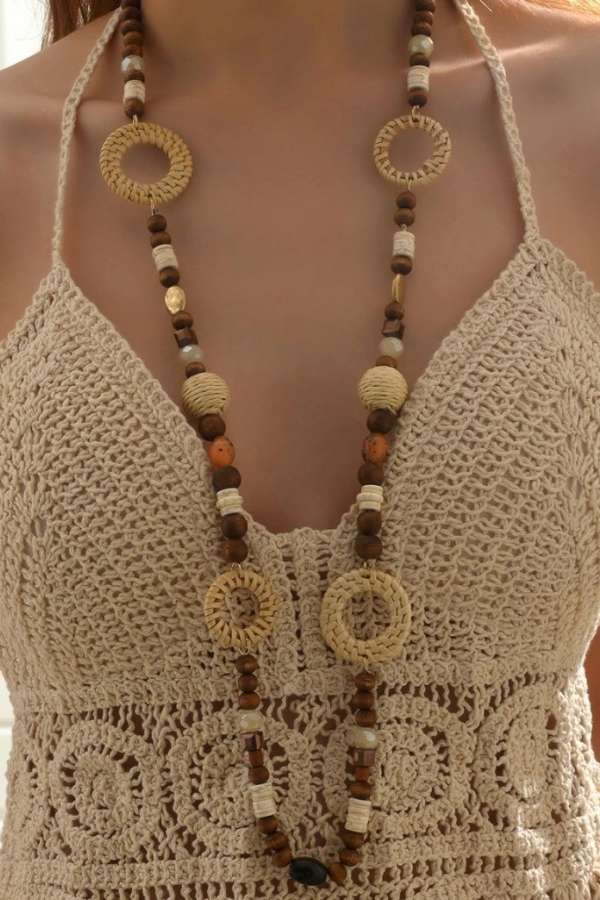 Women's Fringed Beaded Stacked Necklace
