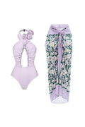 3D Floral Halter Backless Swimsuit Set