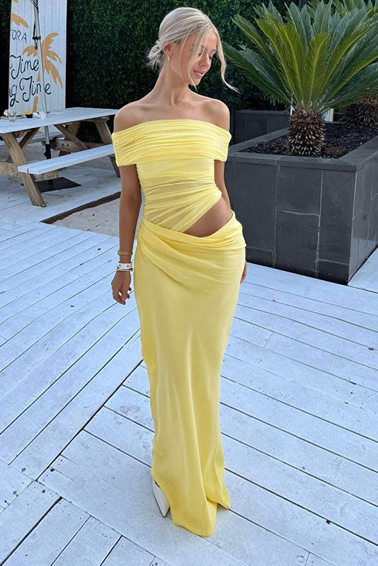 Sheer Mesh Off-Shoulder Maxi Dress