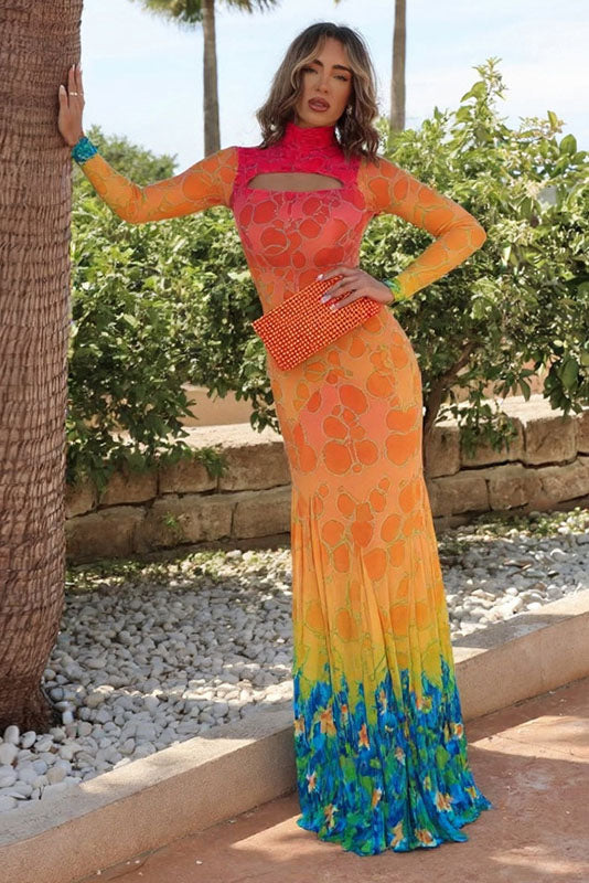 Underwater Print Mermaid Maxi Dress