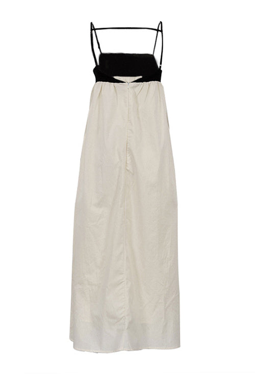 Loose Suspender Black White Patchwork Maxi Dress