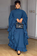 Batwing Sleeve Ruffle Trim Maxi Dress