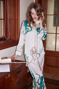 Octopus Print Ice Silk Long-Sleeve Set - White
