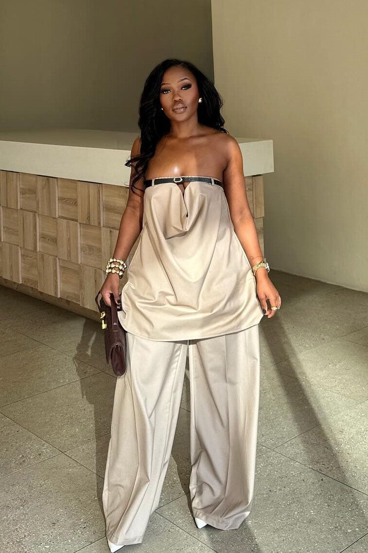 Apricot Strapless Wide-Leg Set