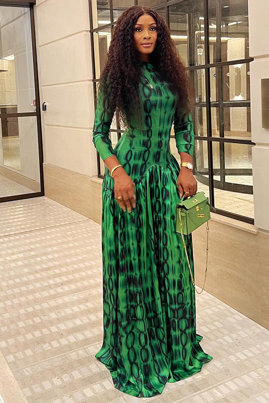 Emerald Animal Texture Flowy Maxi Dress