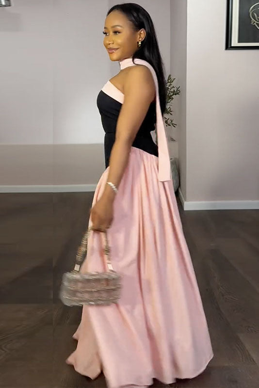 Strapless Flowy Contrast Color Maxi Dress