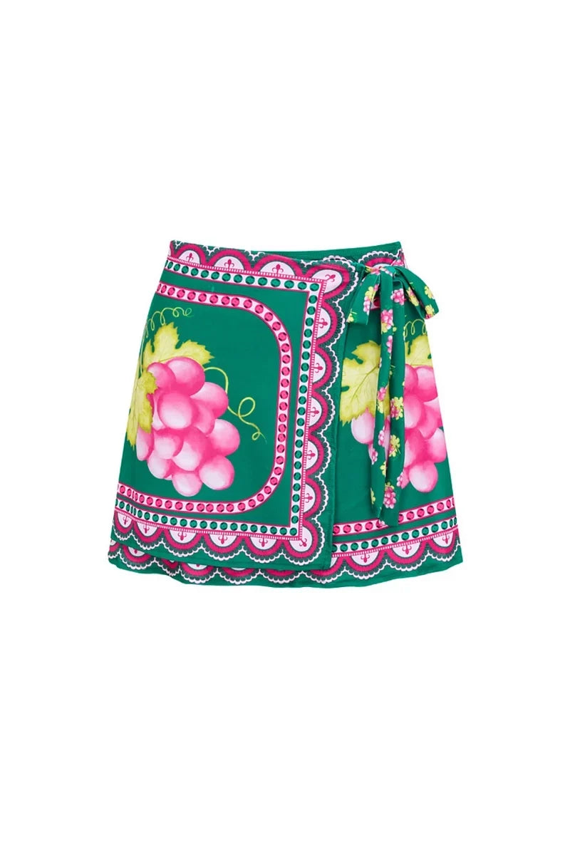 Deep V Spaghetti Strap Skirted Swimsuit Set