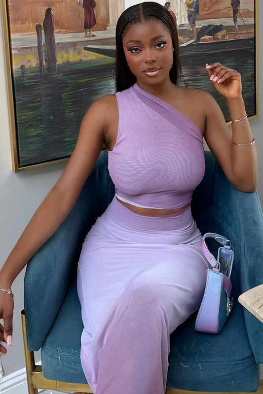 Gradient One-Shoulder Sheer Skirt Set