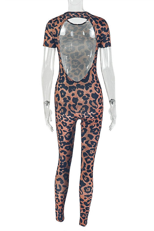 Back Cutout Leopard Print Jumpsuit