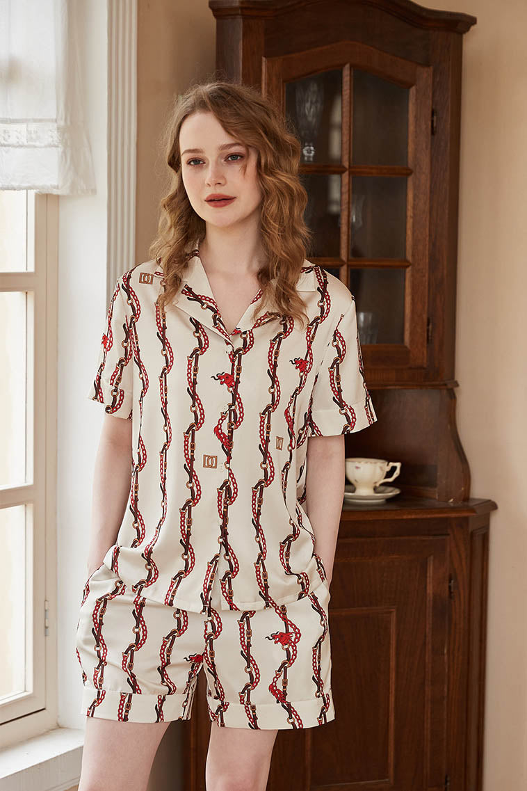 Dragon Head Chain Print Short-Sleeve Set