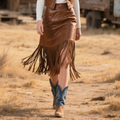 Women's Country Bohemian Leather Fringe Skirt