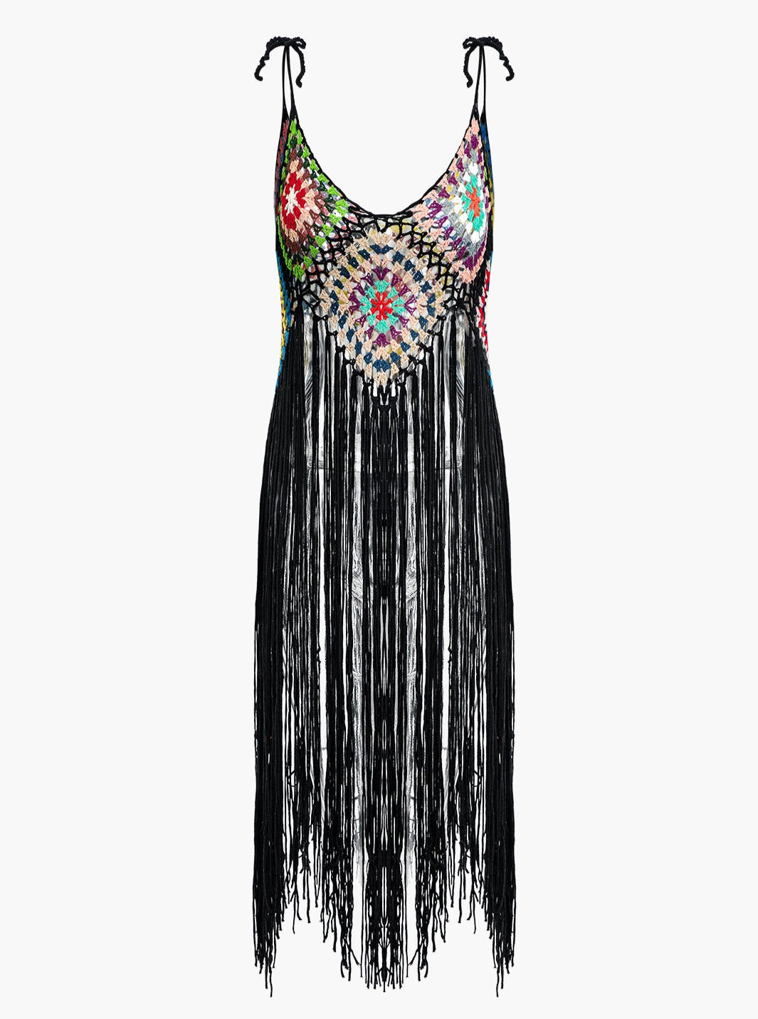 Rainbow Square Fringe Crochet Knit Cami Top