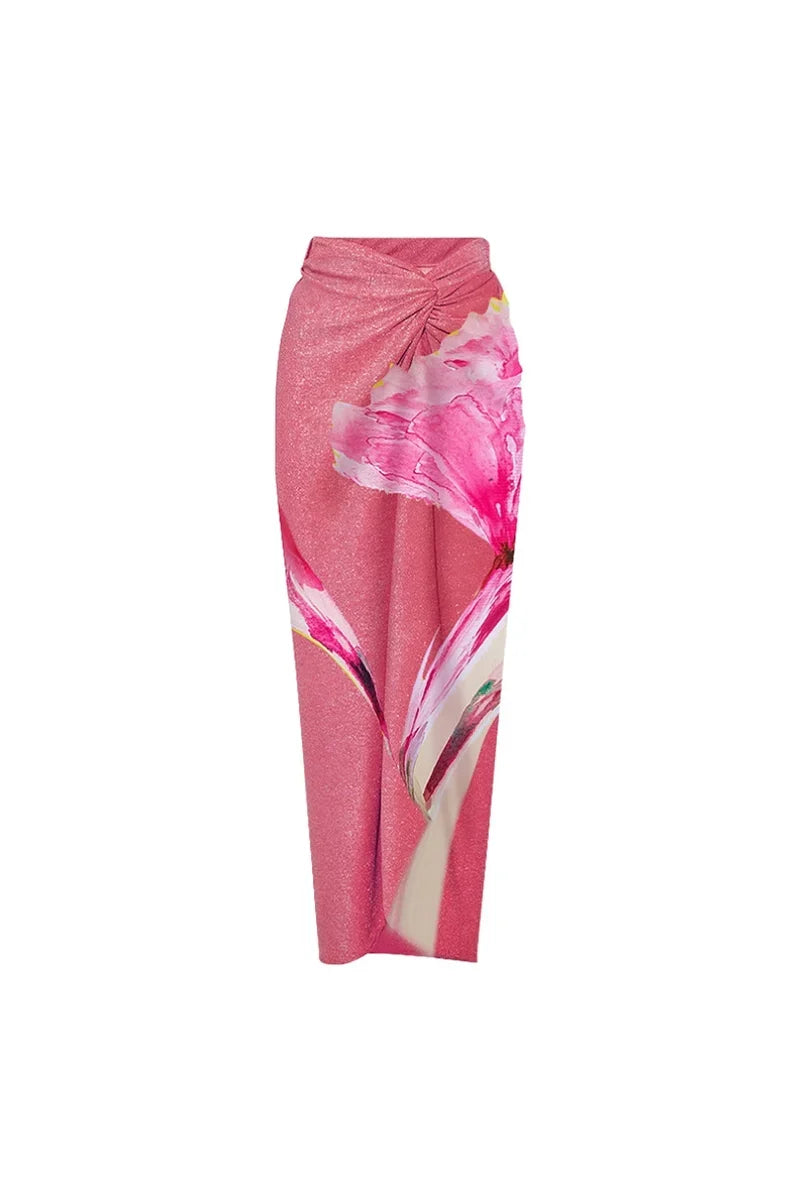 3D Floral Pink Print Swimsuit Set
