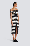 Alizey Off Shoulder Slit Striped Skirt Set