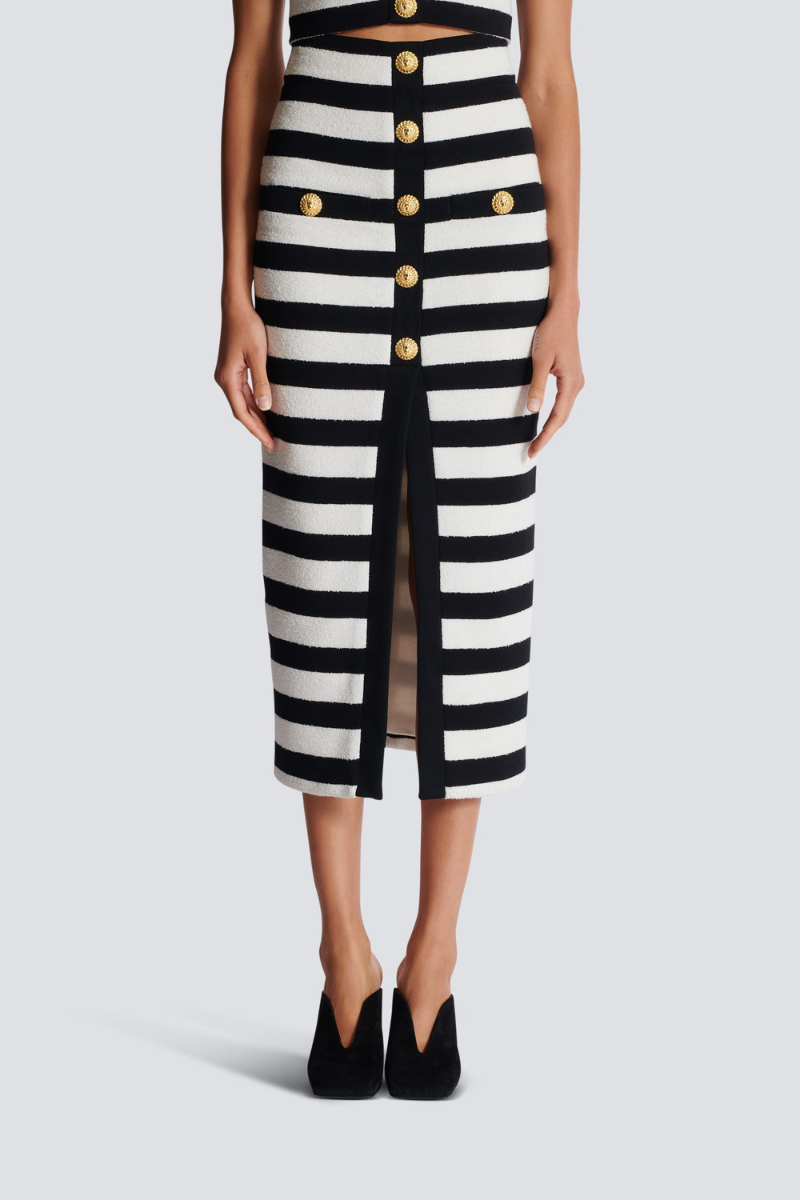 Alizey Off Shoulder Slit Striped Skirt Set
