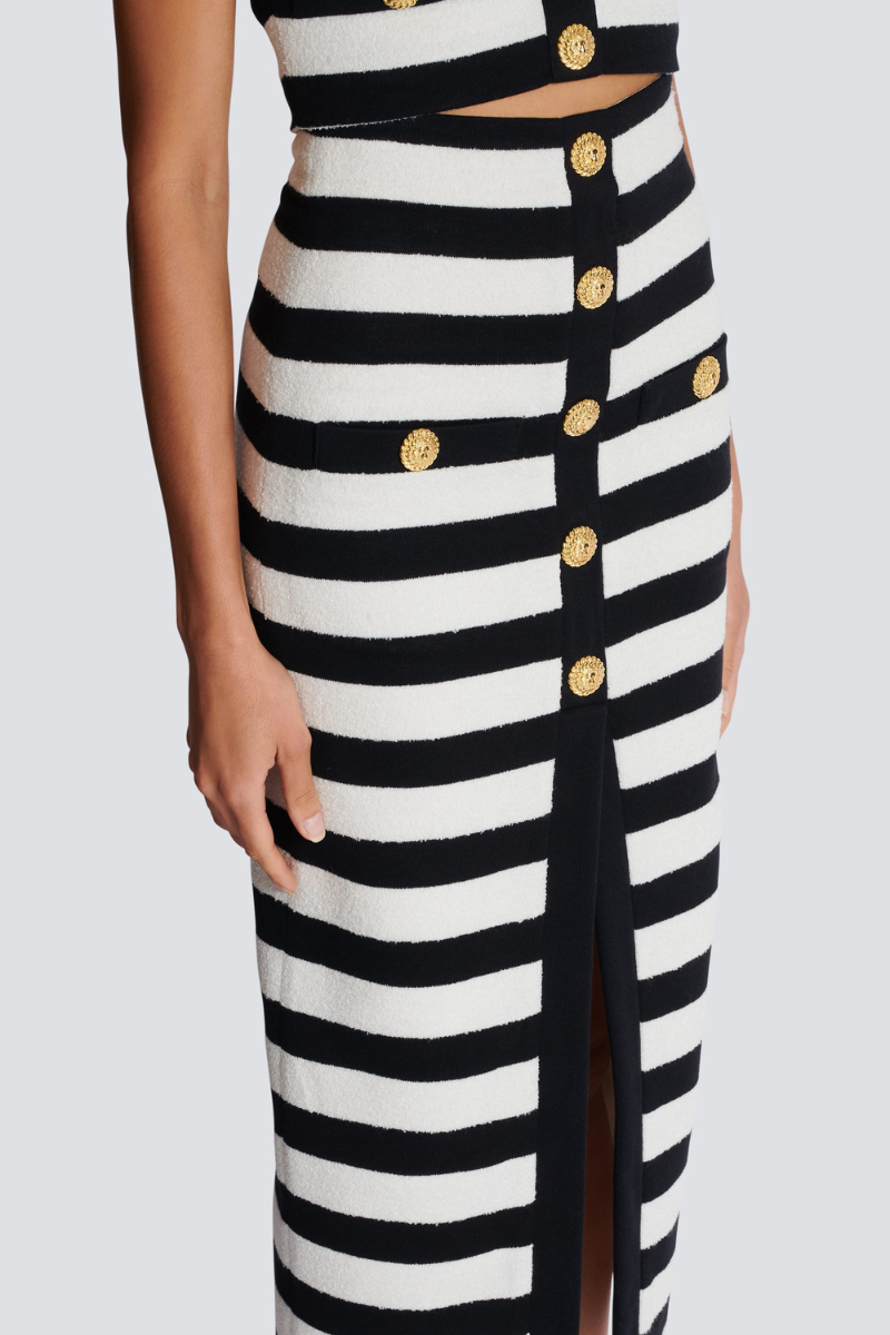 Alizey Off Shoulder Slit Striped Skirt Set