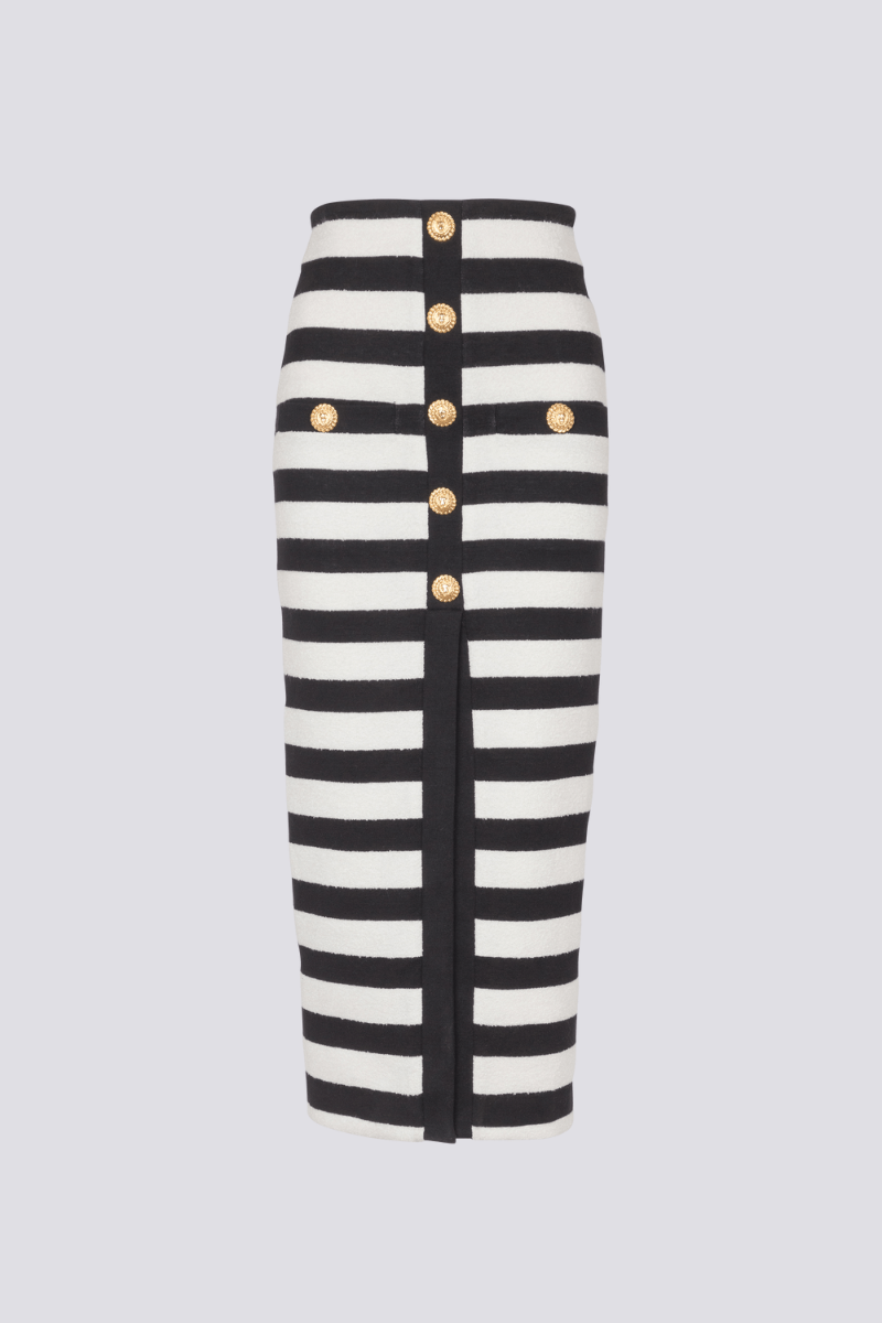 Alizey Off Shoulder Slit Striped Skirt Set