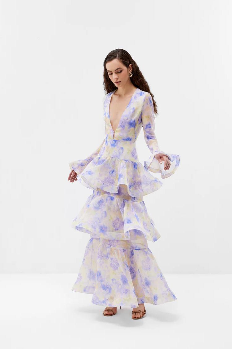 Floral Tiered Ruffle Midi Dress
