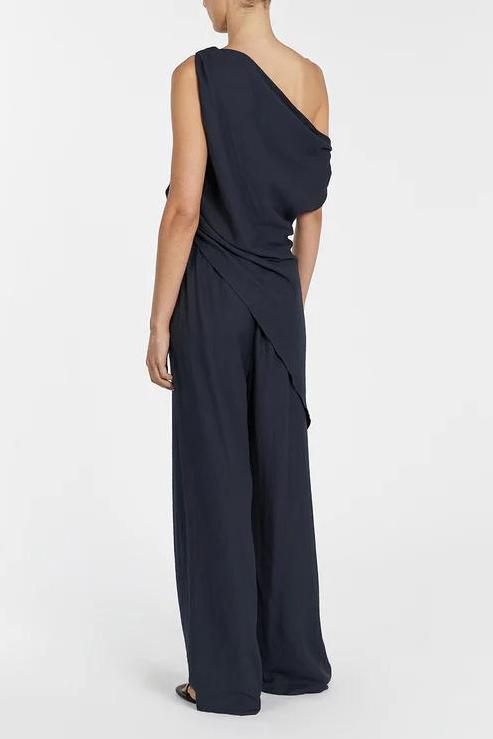 Asymmetrical Twist Detailing Top Linen Pants Set