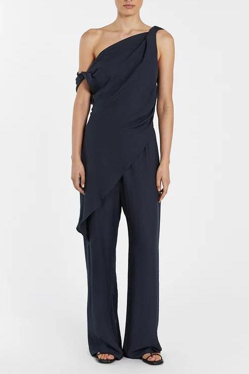 Asymmetrical Twist Detailing Top Linen Pants Set