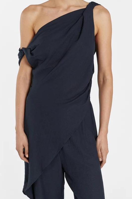 Asymmetrical Twist Detailing Top Linen Pants Set