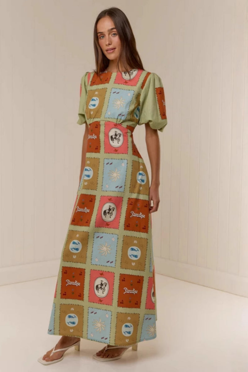 Linen Crewneck Waist Dress