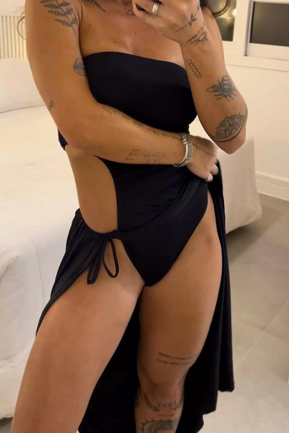 Bandeau Side Slit Tie Bodysuit Dress