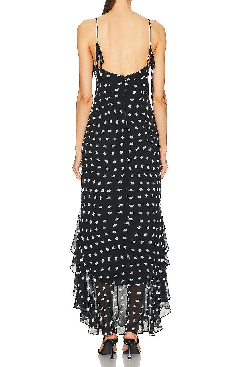 Black And Cream Polka Dot Ruffle Maxi Dress