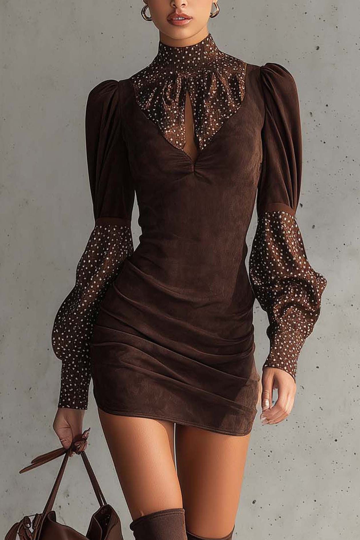 Brown Faux Suede Bodycon Dress