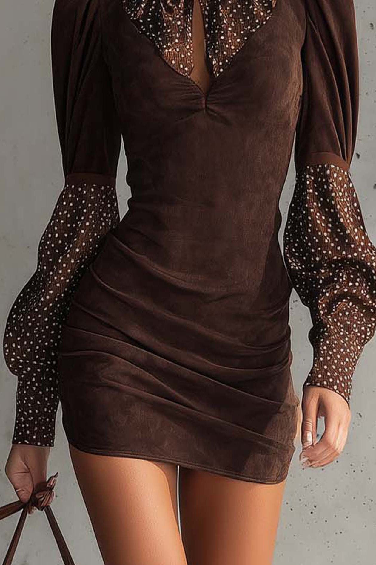Brown Faux Suede Bodycon Dress