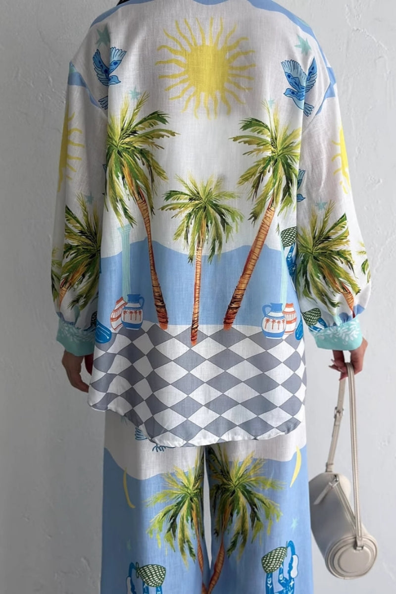 Beach-Inspired Palm Tree Pants Set