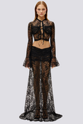 Calixte Long Sleeve Lace Skirt Set In Black
