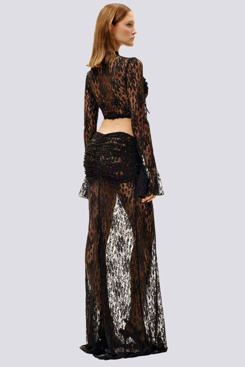 Calixte Long Sleeve Lace Skirt Set In Black