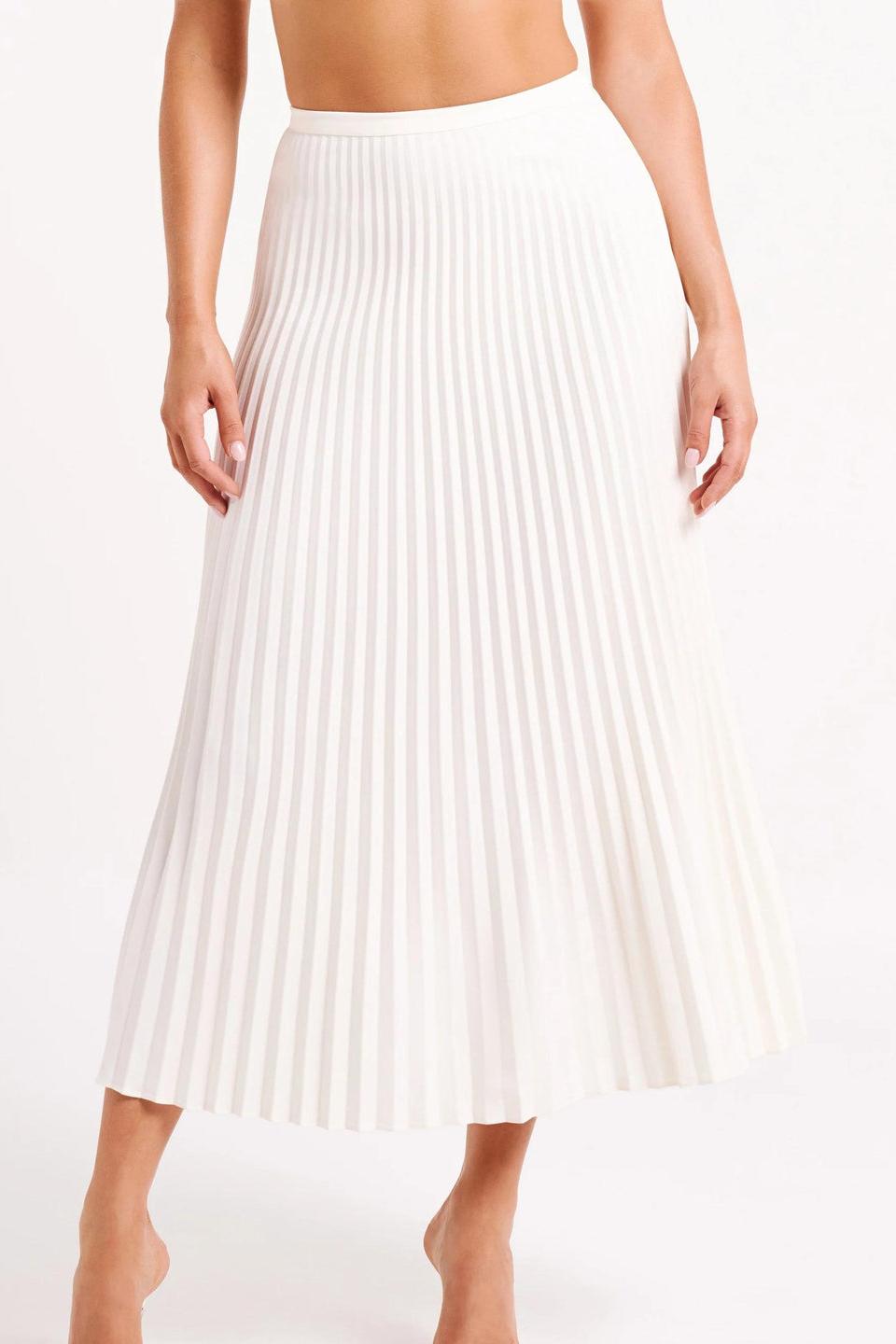 Crepe Knit Top & Pleated Suiting Maxi Skirt