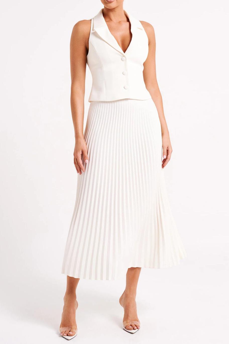 Crepe Knit Top & Pleated Suiting Maxi Skirt