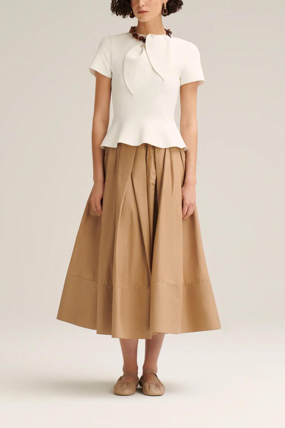 Crepe Knit Top & Pleated Suiting Maxi Skirt