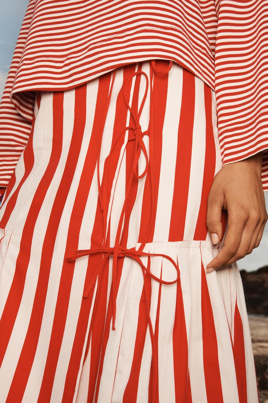 Striped Pleated Midi Skirt