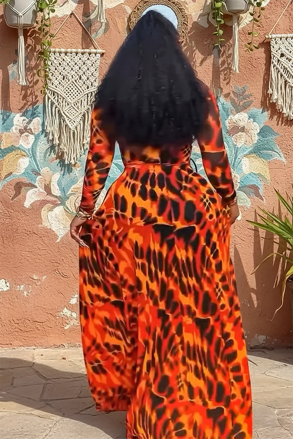 Burnt Orange Tie-Dye Maxi Dress