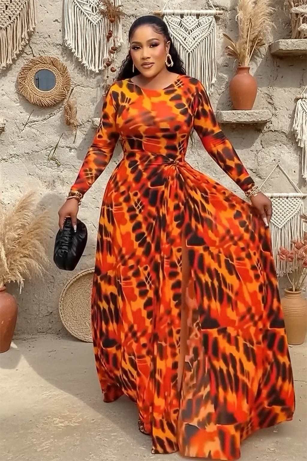 Burnt Orange Tie-Dye Maxi Dress
