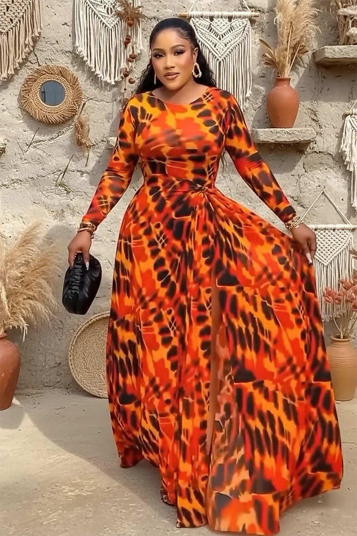 Burnt Orange Tie-Dye Maxi Dress