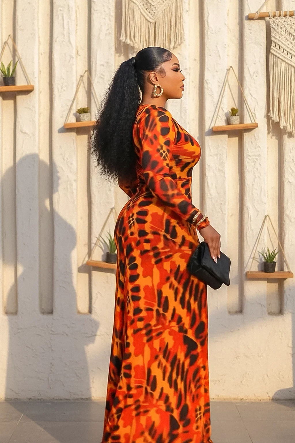 Burnt Orange Tie-Dye Maxi Dress